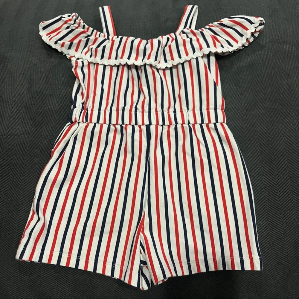 Janie and Jack Red, Navy & White Striped Ruffle Romper
